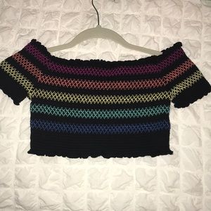 Off the shoulder, rainbow crop top